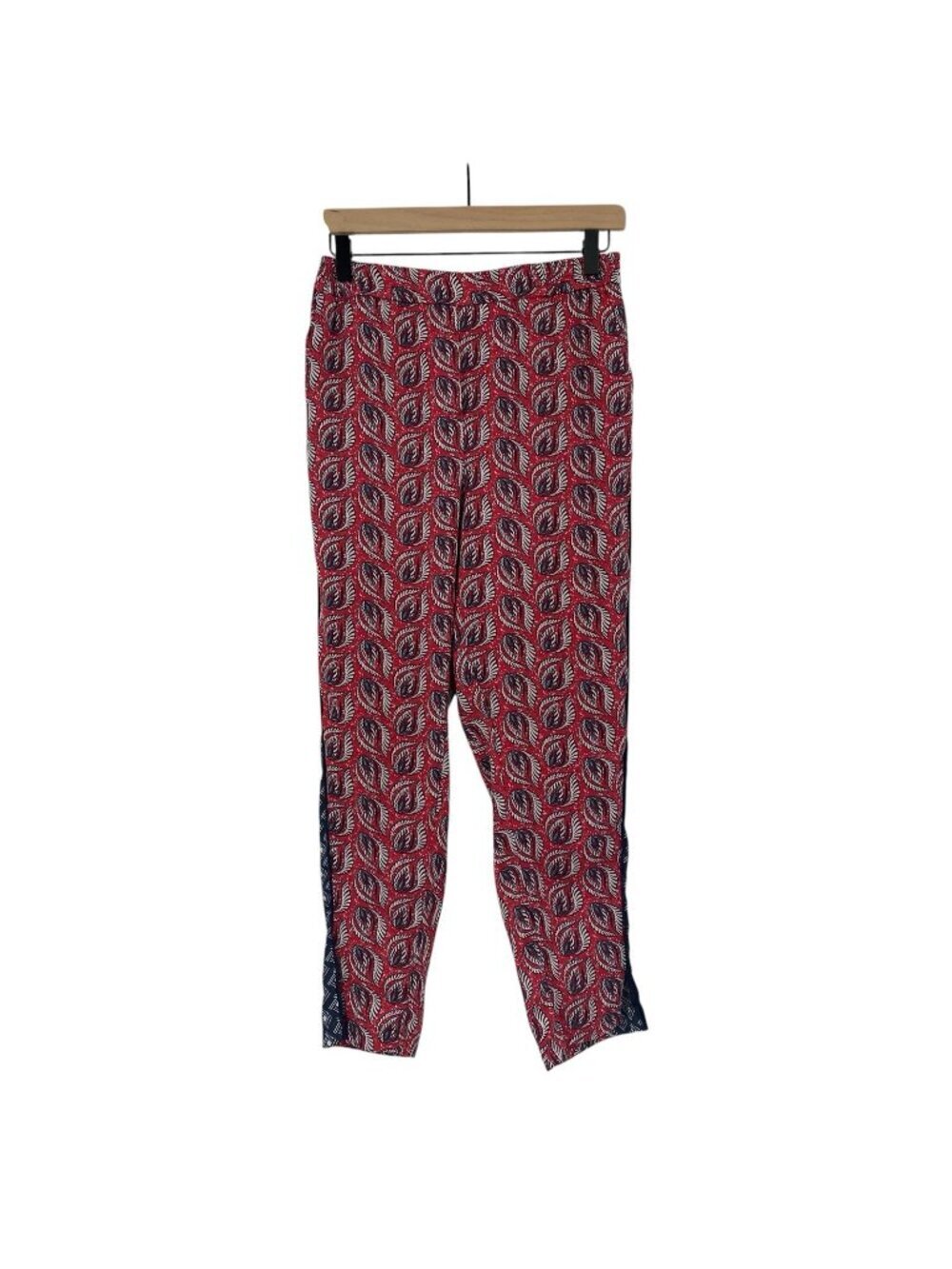 ETT:TWA Anthropologie Women's XS Pants Pull On Ankle Red Paisley Motif Boho